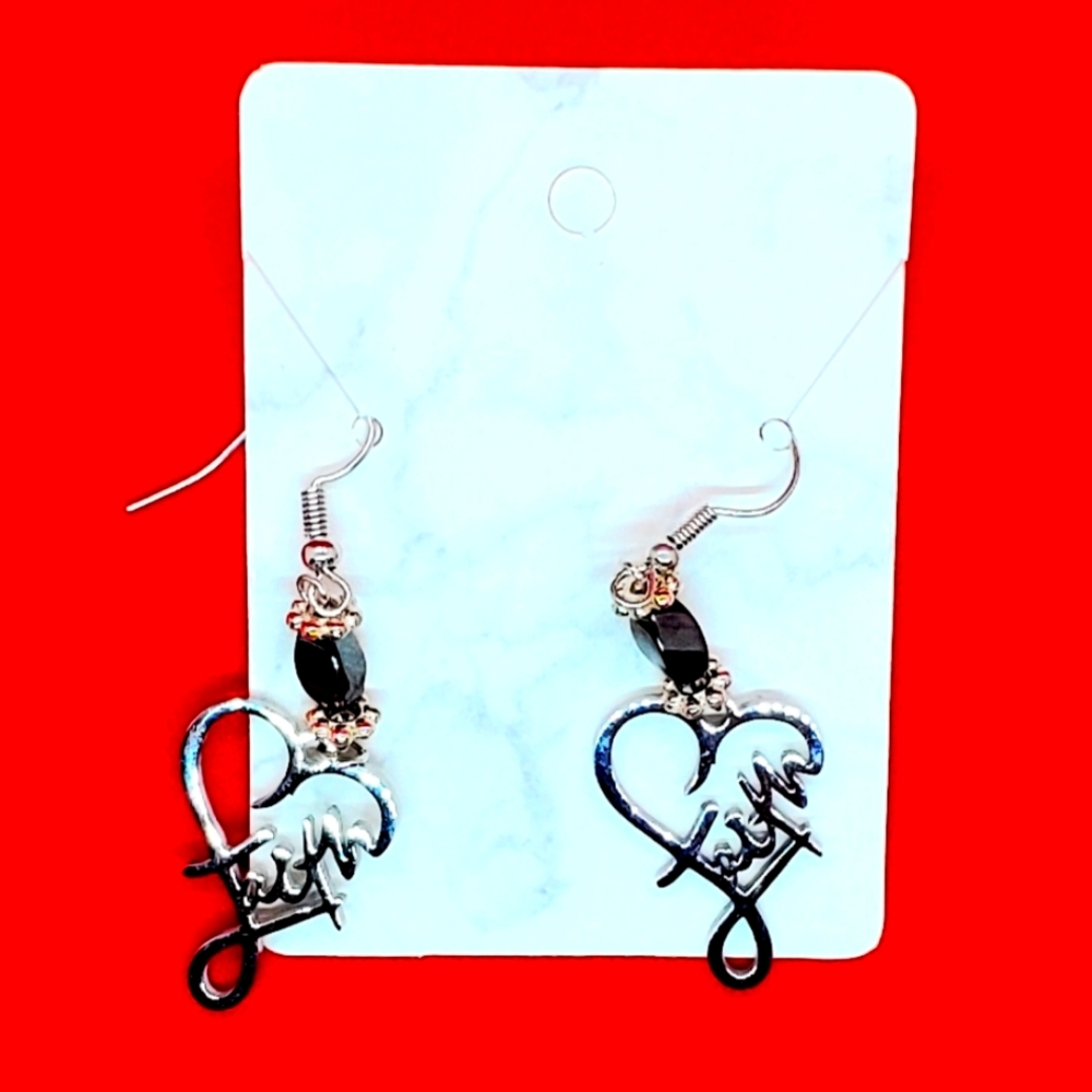 Hematite Natural Healing Stone Silver Heart Shape ❤️ Faith Earrings